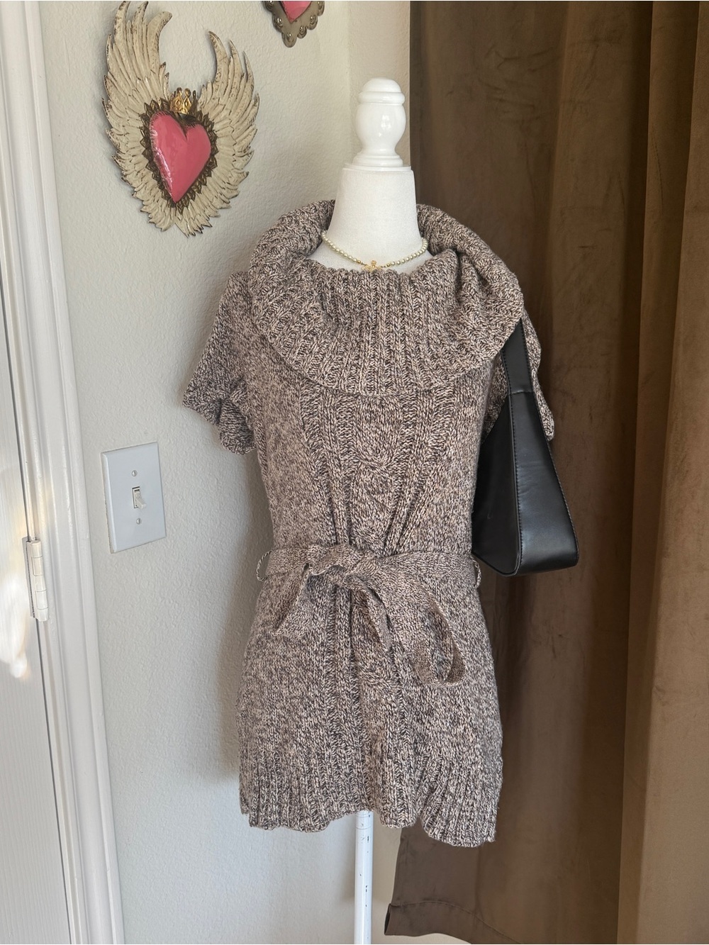 Dressbarn Cozy Brown Knit Sweater Mini Dress